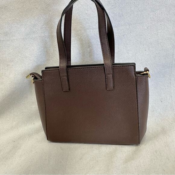 Montana West PU leather brown PU coated leather medium satchel bag gold hardware - Picture 7 of 15